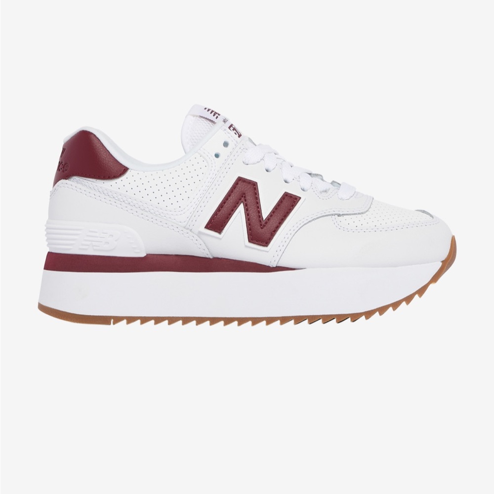 New Balance White and Red Platform Sneakers